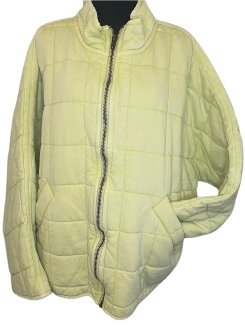 Free People Neon Yellow Green Quilted Puffer Jacket Size Large EUC - Picture 2 of 6